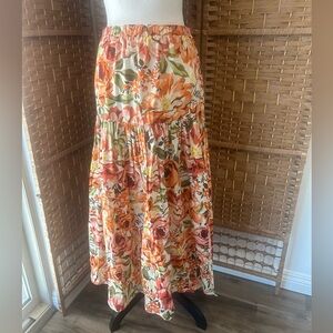 Nwot Seven Wonders Floral Maxi Skirt - Orange & Green